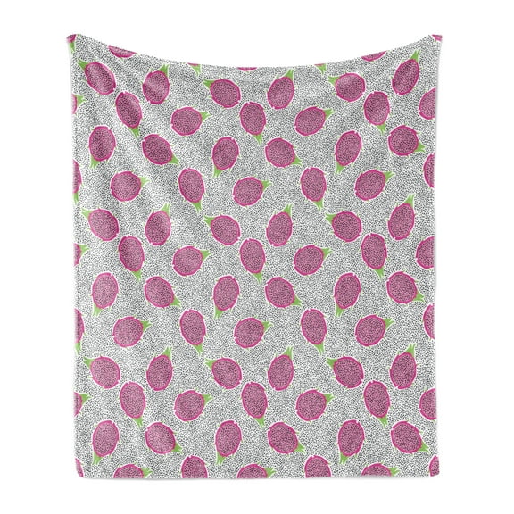 Tropical Soft Flannel Fleece Throw Blanket, Cross-Sectional View of Pitaya the Dragon Fruit on a Background Forms, Cozy Plush for Indoor and Outdoor Use, 50" x 60", Multicolor, by Ambesonne