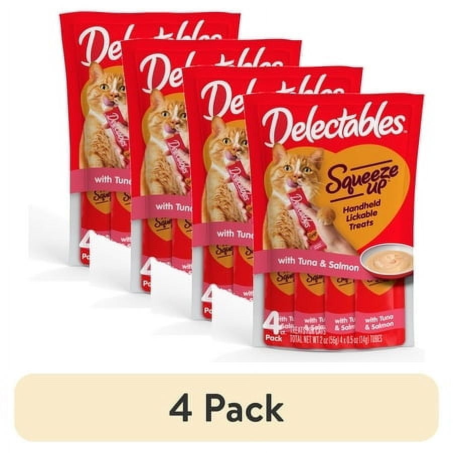 (4 pack) Hartz Delectables Squeeze Up Interactive Lickable Wet Cat Treats Tuna & Salmon, 0.5oz Tube (4 Count)