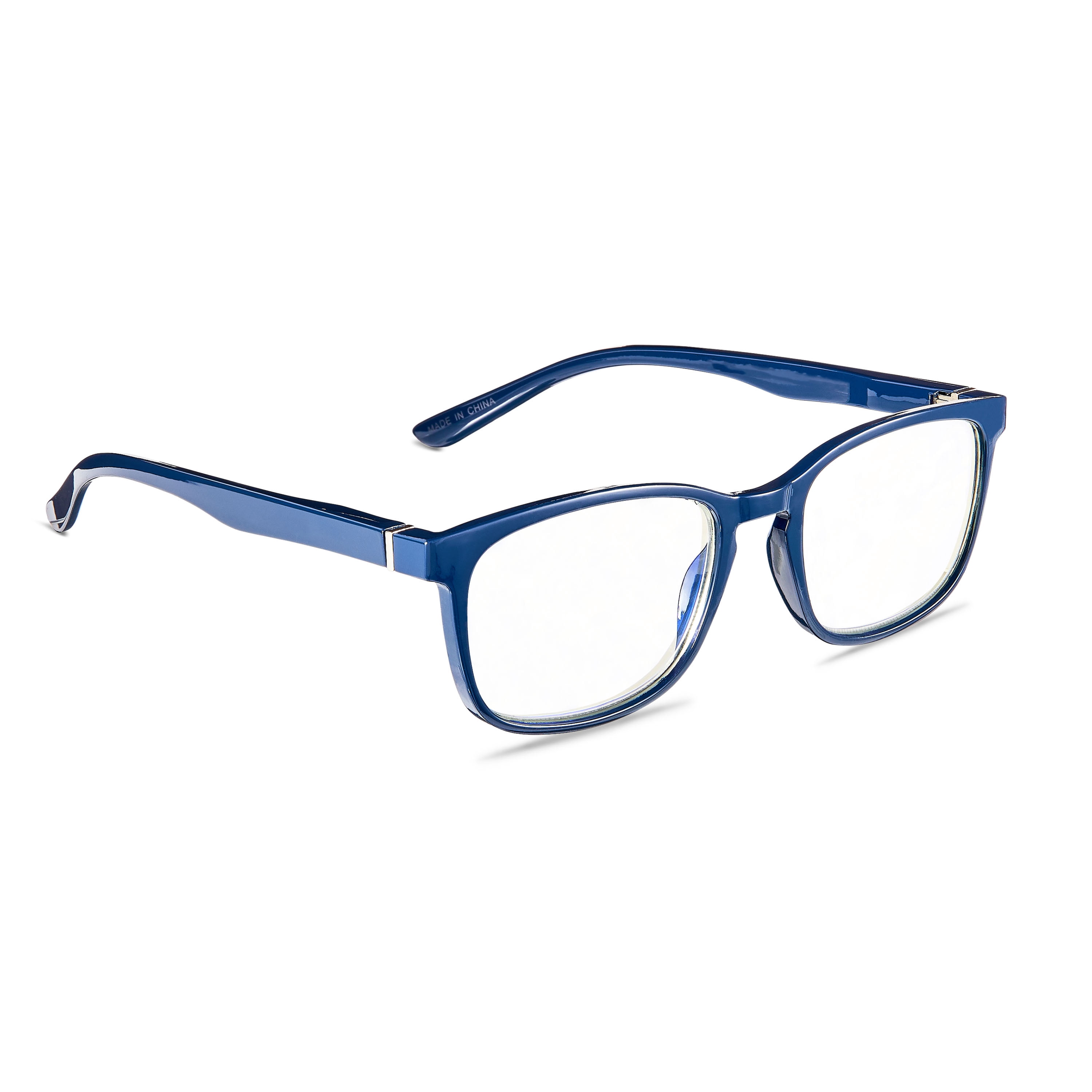 Equate Unisex Pike Bluelight Rectangular Reading Glasses with Case, Dark Grey Blue, +3.00