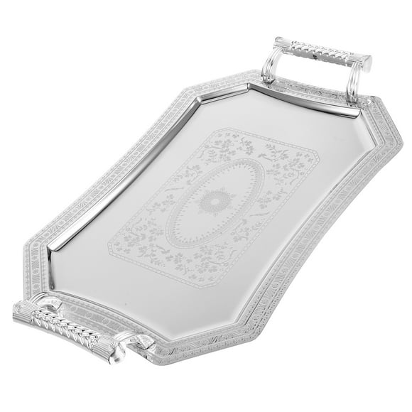 Milisten Silver Serving Tray with Handles Coffee Table Tray Fruit Serving Dish Snack Serving Platter
