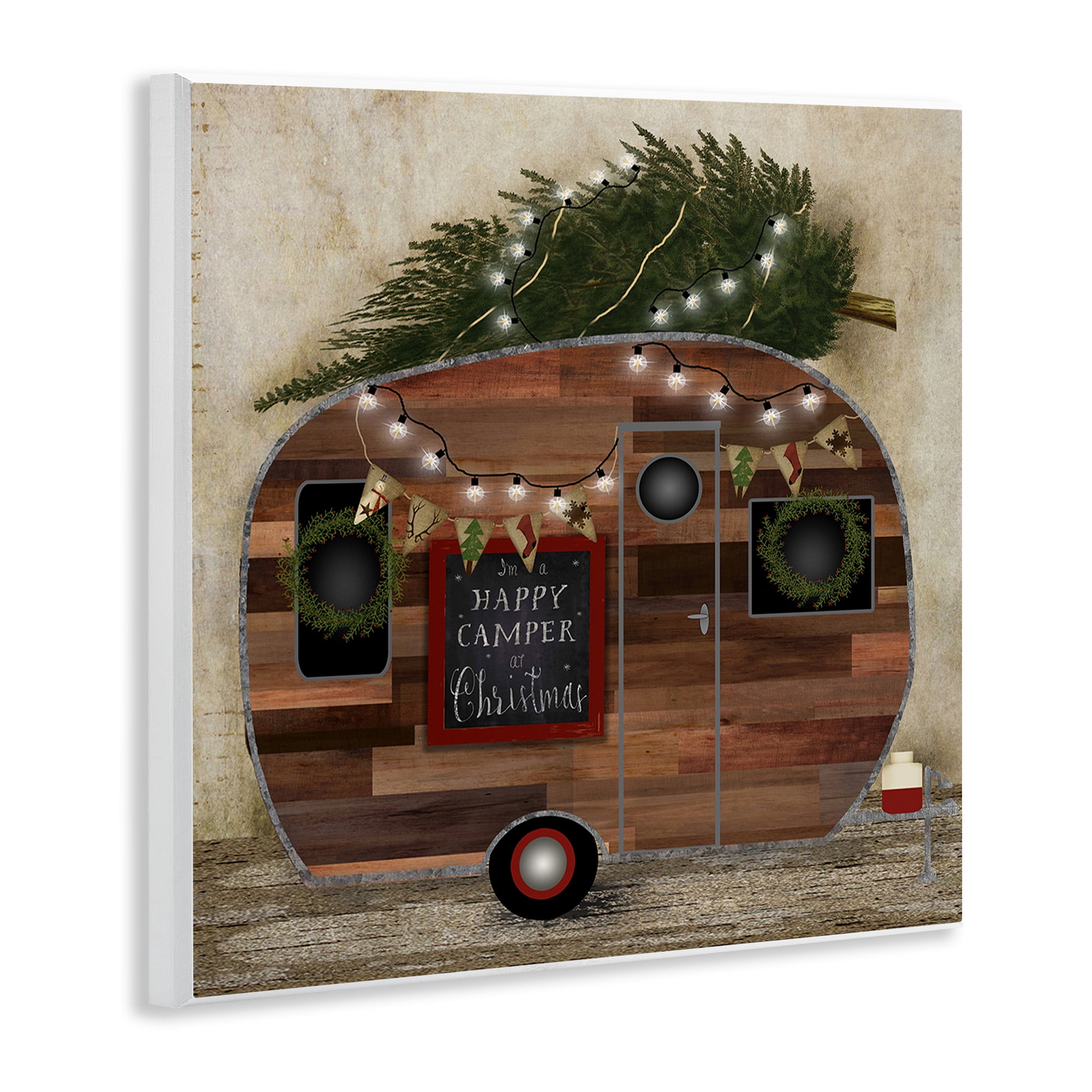 Stupell Industries Happy Camper At Christmas Holiday Painting Unframed Art Print Wall Art, 12 x 12