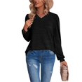 thumbnail image 1 of Camiseta básica de manga larga con escote en V y mangas abullonadas para mujer, color negro XXL, 1 of 6