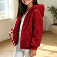 thumbnail image 3 of Girls Fleece Hooded Jacket Loose Fit Long Sleeve Coats With Pocket Teen Warm Winter Outerwear Clothes 5-15 Years, 3 of 5