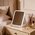 thumbnail image 4 of LED Makeup Mirror with Lights, Folding Travel Vanity Mirror with 3 Color Lighting, Portable Desktop Mirror for Dorm Room, Smart Memory Chip, 3000mAh Battery, HD Anti Blue, 4 of 6