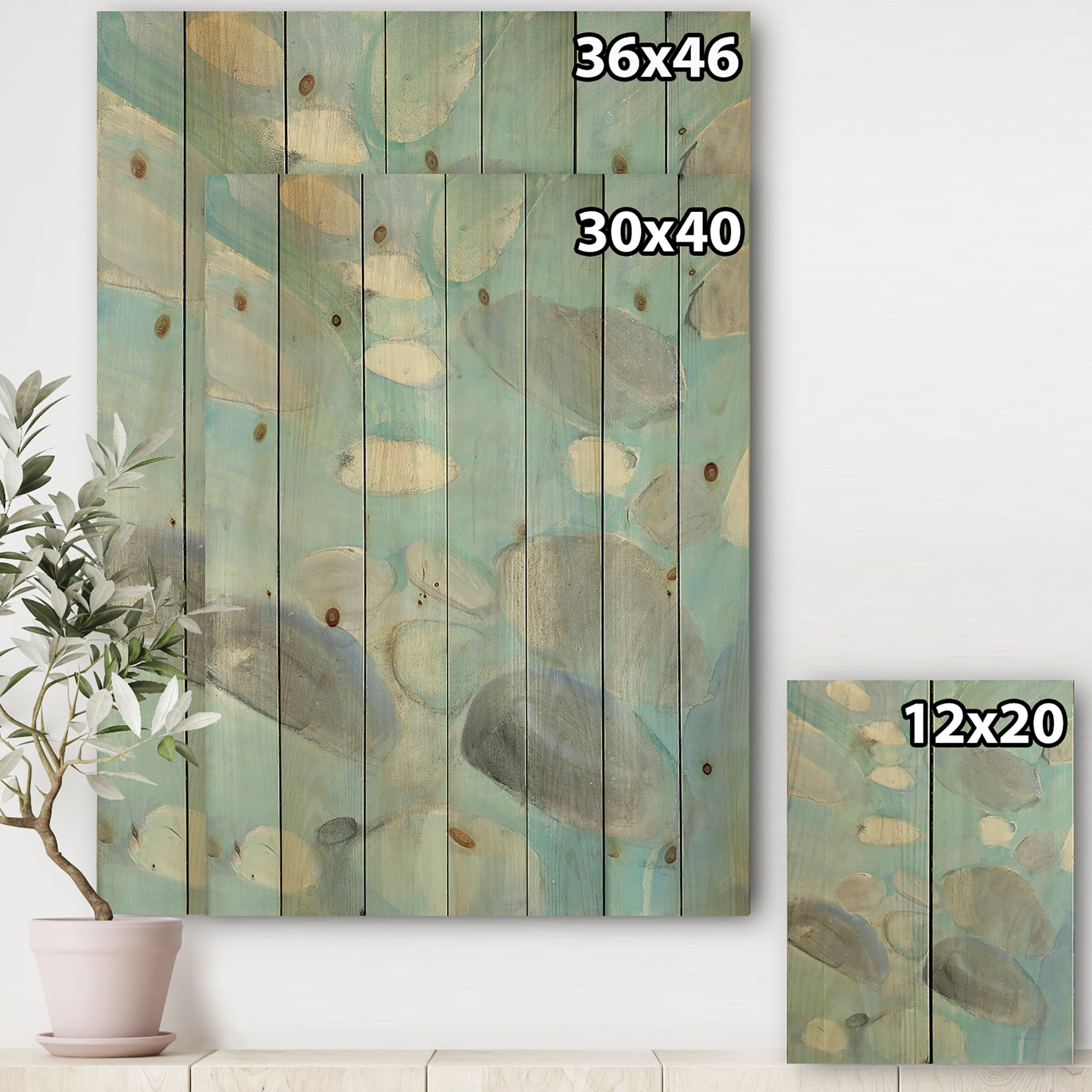 Designart 'Running Water II' Traditional Print on Natural Pine Wood