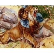 Catholic print picture - SAMSON AND LION P - 8" x 10" ready to be framed