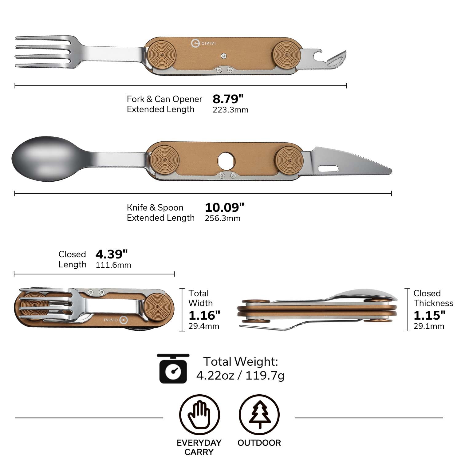 CIVIVI Partake Multi-tool 4-in-1 Coyote Brown Aluminum & Stainless Steel Camp Knife C24032C-2