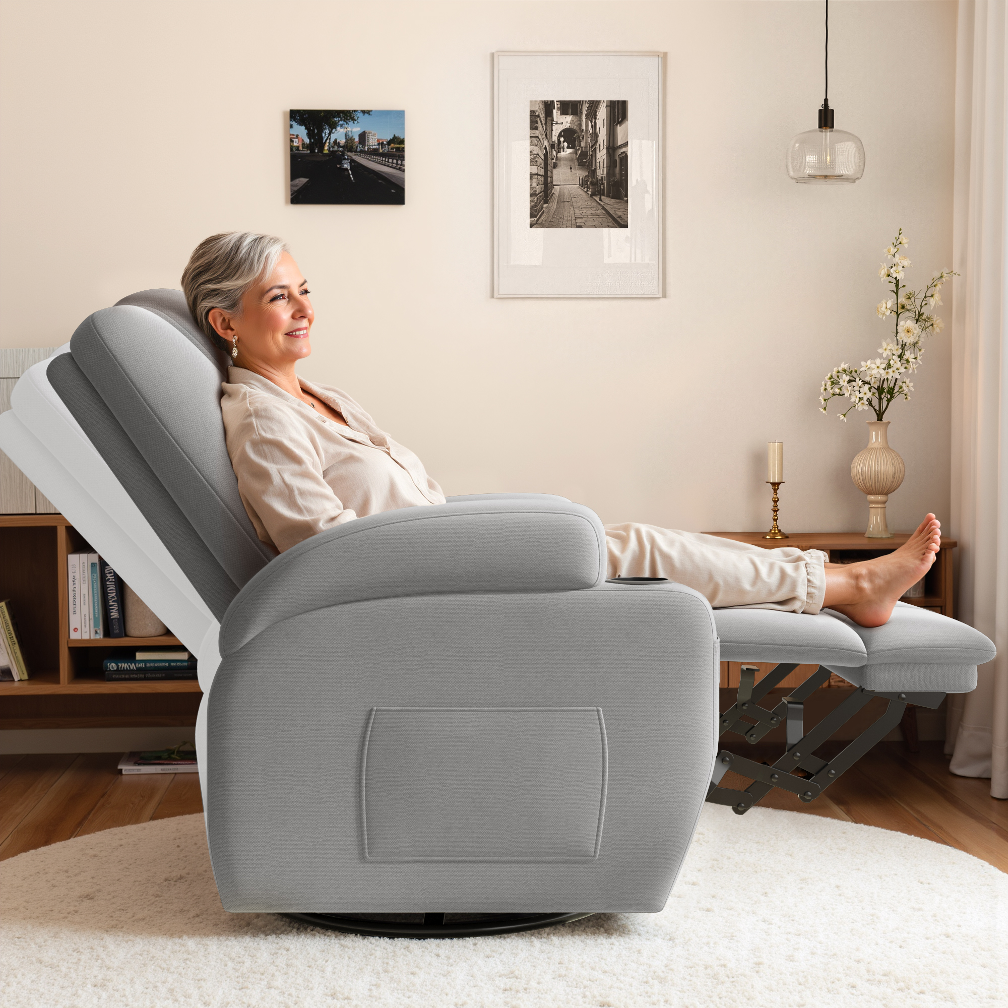 Furmax 360° Swivel Rocking Chair Power Massage Recliner With nursing Needs Oversized Furniture For Living Room,Gray