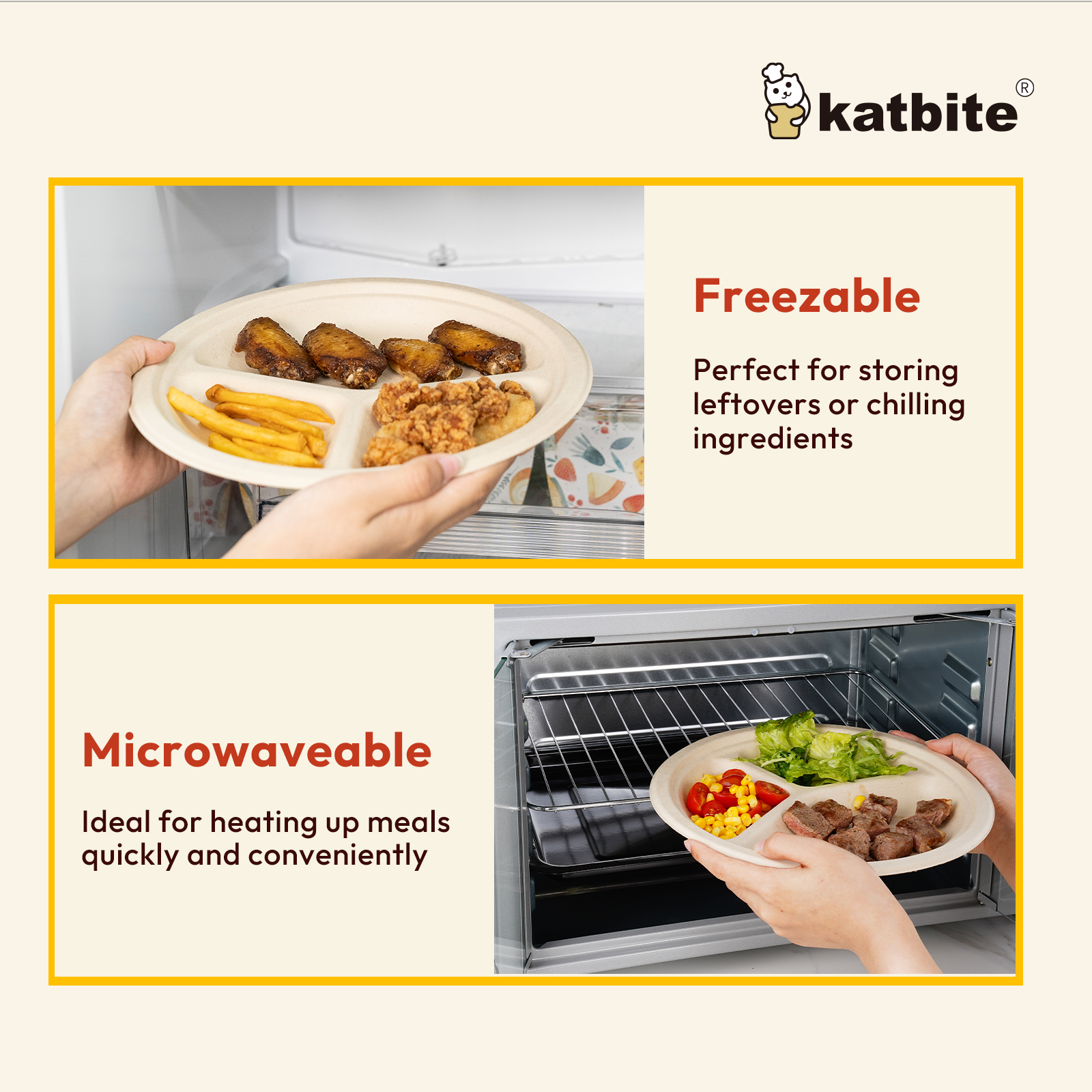 Katbite 3-Compartment Paper Plates, 10 Inch, 100 Count photo 6
