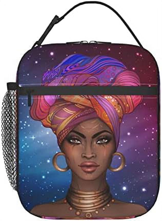 African American Girl Portable Lunch Bag Insulated Meal Bag Reusable