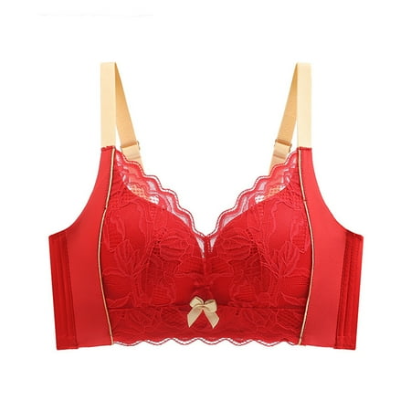 Gnurob Clearance Deals Women s Lace Minimizer Bra Plus Size Wirefree Wireless Bralettes Hide Back Fat Bralette No Underwire Underwear Thin Bras 02-Red 40/90C