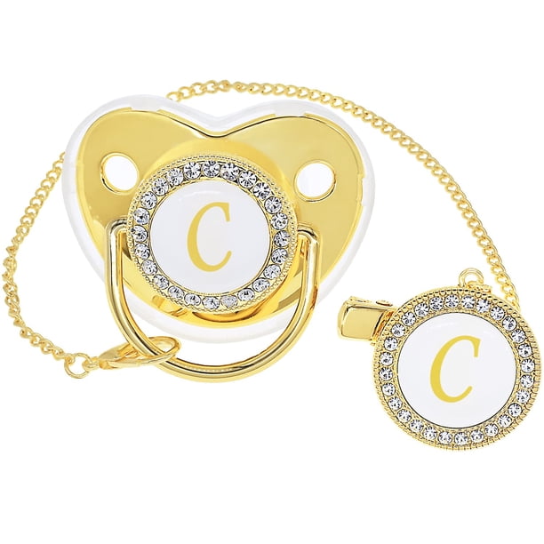 Chupete ANFENG Bling personalizado Golden Baby con clips (C)