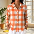 thumbnail image 2 of Womens Casual Checkered Jacket Collared Long Sleeve Gingham Plaid Shirts Loose Fit Button Front Casual Everyday Blouse, 2 of 8