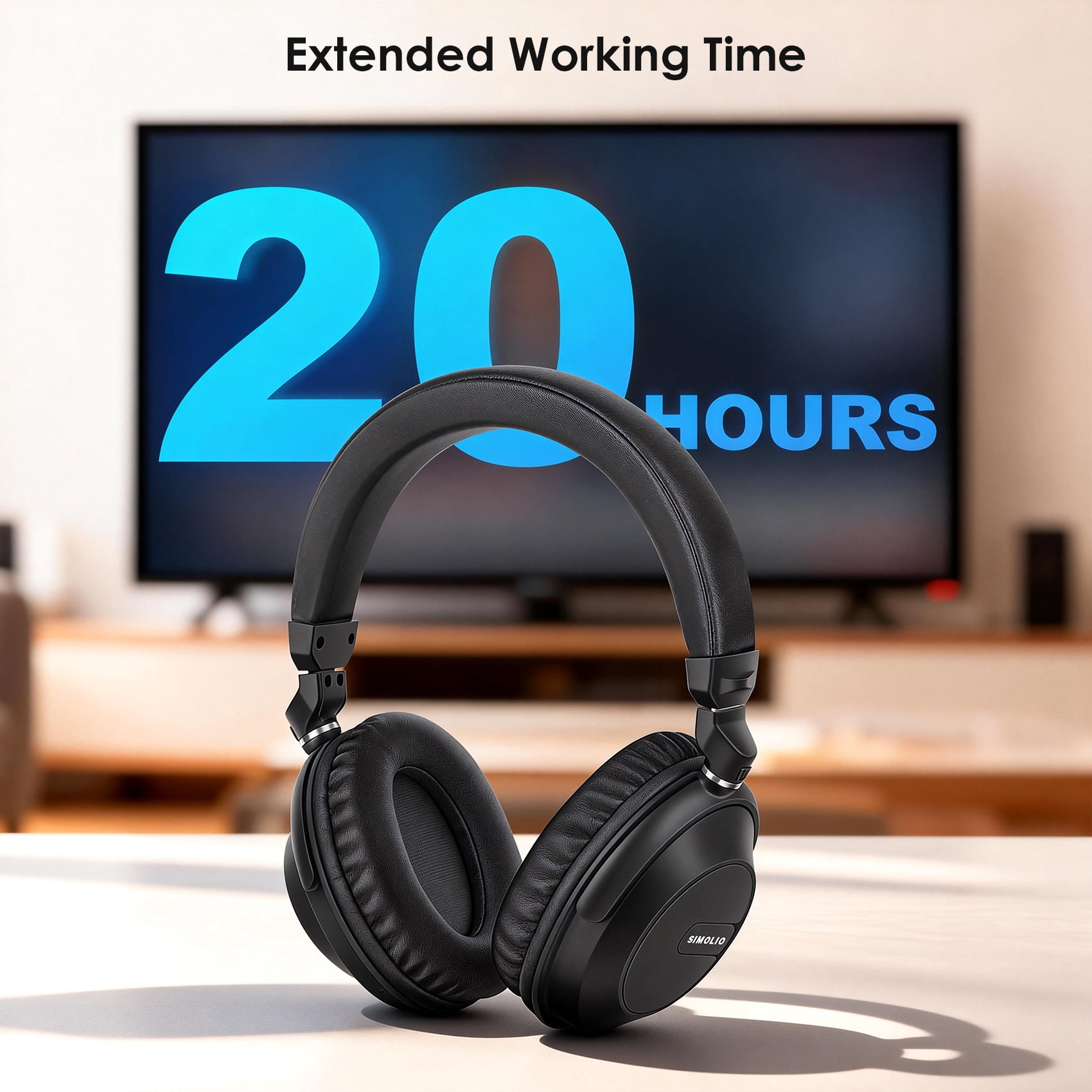 SIMOLIO Bluetooth Wireless TV Headphones with Clear & Loud Sound - Wireless Group Listening Headphones & Transmitter for Parties, Silent Discos, Church, Low latency TV - Multiple Rechargeable Headset