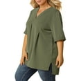 thumbnail image 5 of Agnes Orinda Women's Plus Size Blouses Casual Chiffon Pleated V Neck Work Shirts Tunic Tops 1X Olive Green, 5 of 10
