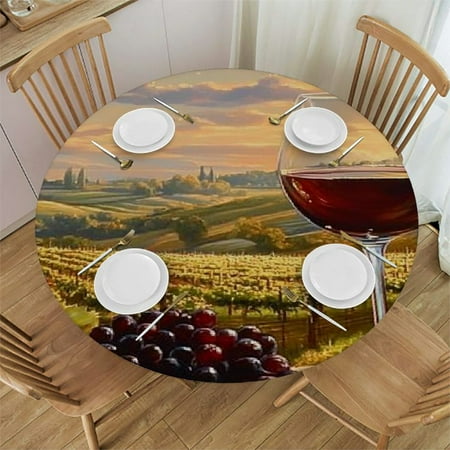 

Palnkart Wine Glass Bottle Vineyard Round Tablecloth Stain Resistant Ideal for Indoor Outdoor Restaurants Parties Home Kitchen Holiday Dinner 38 -42