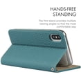 thumbnail image 2 of iPhone Xs Genuine Cowhide Leather Wallet Case,Headset Winder,Flip Folio Magnetic Closure,Card Holder Slots,Kickstand,Cash Pockets Wrist Strap Cover Case for iPhone X,5.8",Light Blue, 2 of 17