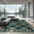 thumbnail image 2 of ODIKA 6'x9' Washable Area Rug Deep Teal Fishing Fish Vintage Rustic Trout Motif with Distressed Angler Design for Dining Room, Under Table, Office Décor, Non-Slip Chair-Friendly, 2 of 7