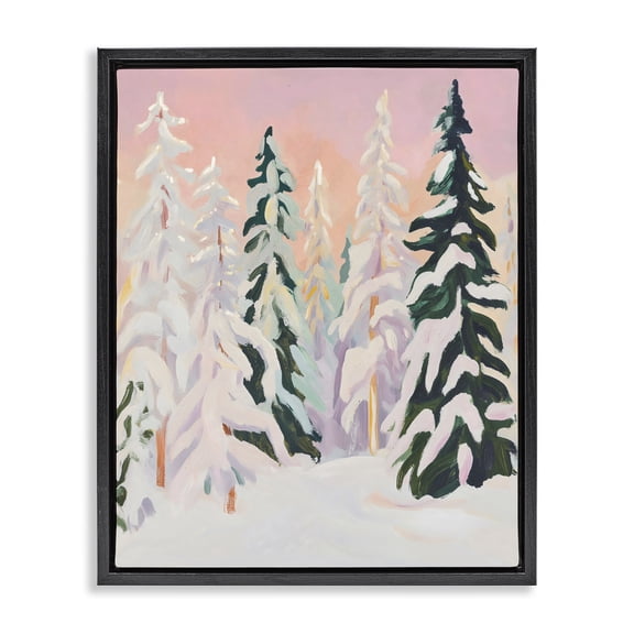 Stupell Industries Peachy Pastel Winter Forest Black Framed Floater Canvas Wall Art, design by The Prints Vibe
