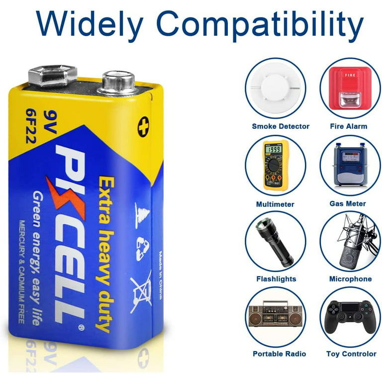 PKCELL 9V Battery, Long Lasting 9V Batteries, 8 Pack 6F22