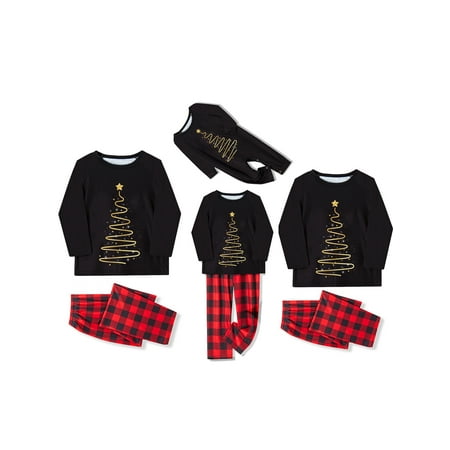 

Suanret Matching Christmas Pajamas For Family Cute Christmas Sleepwear Parent-child Star Tree Print Top Plaid Pants Pjs Set