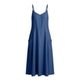 thumbnail image 6 of Women's Linen Dresses Solid Color Summer Beach Vacation Plus Size Sleeveless Flowy Loose Maxi Sundress Boat Neck Button Down Breathable Gauze Dress, 6 of 7