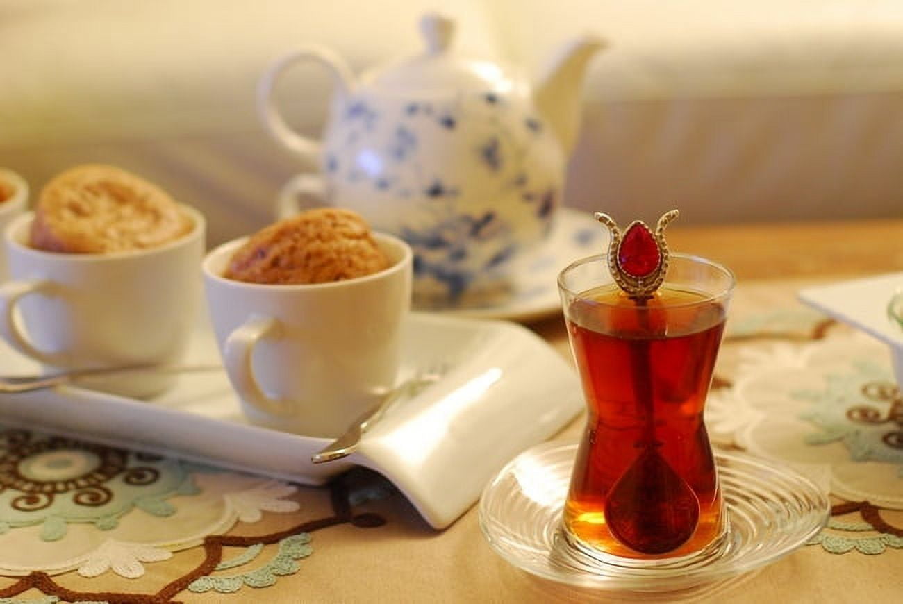 Turkish Tea Cup Set, Traditional Tea Glasses and Saucers Set, 4.5 oz, 6  Glasses and 6 Saucers.
