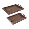 thumbnail image 4 of Fancyes 2 Pieces Rustic Serving Trays Serving Platters Decorative Ottoman Tray Vintage Stylish Farmhouse Decor for Food Tea Breakfast black brown, 4 of 8