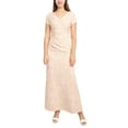 thumbnail image 3 of Adrianna Papell V-Neck Short Sleeve Pleated Gathered Side Zipper Back Matelasse Dress-BLUSH GOLD / 2, 3 of 4