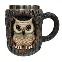 Hometravel Handmade Tree Hole Mug, Raccoon and Owl Design Ceramic Coffee Cup, Unique Animal Theme Drinking Mug for Home, Office, Kitchen Use