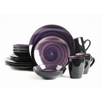 Home VSS Stoneware Sonoma 16pc Dinnerware Set, Outside Black   Inside Spinwash Purple