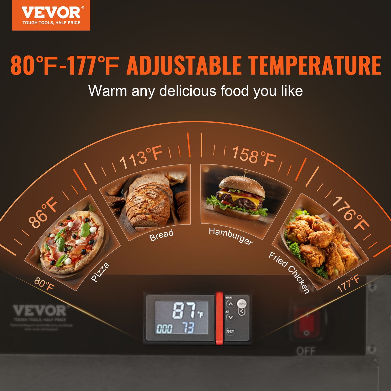 VEVOR Hot Box Food Warmer, 4-Tier Concession Warmer with Water Tray, 4 Pans, Single-door and Adjustable Shelves, Stainless Steel Food Warmer Cabinet, Ideal for Storing Pizza, Chicken, Restaurant