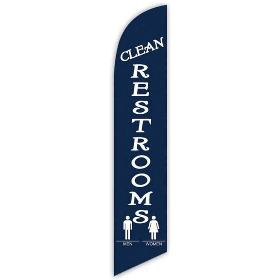 Cobb Promo Clean Restrooms Dark Blue Advertising Feather Flag 12ft - Replacement Flag Only Without Poleset