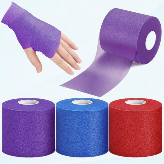 3-Pack Athletic Pre-Wrap Headbands Foam Base Wrap Tape Athletic Pre-Wrap Athletic Tape Base Wrap Hair Ankle Wrist Knee Athletic 2.75" x 30 Sizes (Red, Blue, Purple)