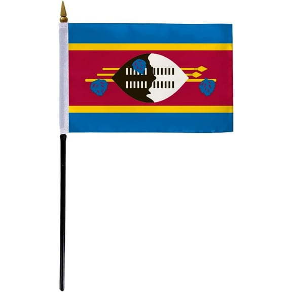AGAS Eswatini Swaziland Flag 4x6 inch - 11" Plastic Pole 100% Outdoor Polyester Stitched Edges Swazi Kingdom Mini Flag on a Stick