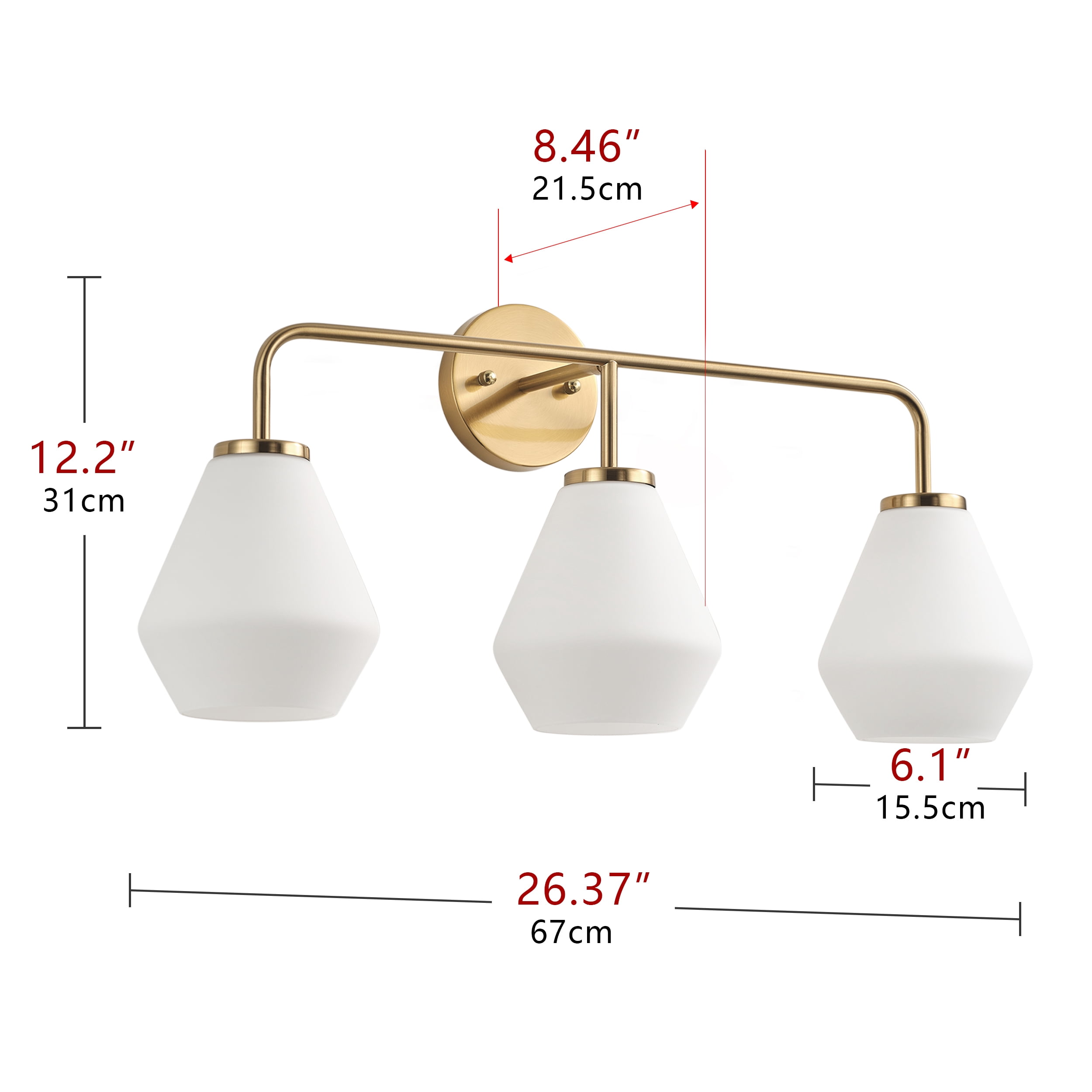 Modern Gold Bathroom Light Fixture 3-Light Milky White Glass Vanity Lighting Industrial Wall Sconce Over Mirror
