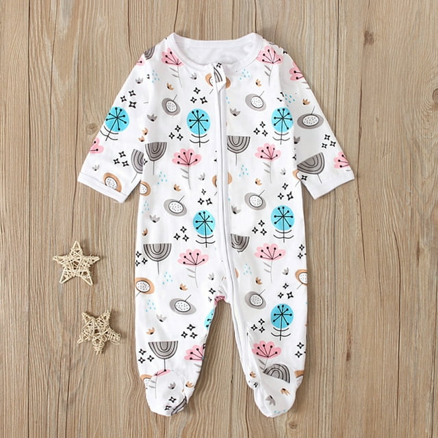 EGNMCR Combinaisons & Barboteuses pour Filles Bébé Garçons Filles Manches Longues Imprimé Fermeture Éclair Barboteuse Combinaison Kid Rompers