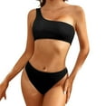 thumbnail image 1 of Womens Two Piece Swimsuits One Shoulder Ribbed Bathing Suit Solid Color Bikini Swimwear, 1 of 5
