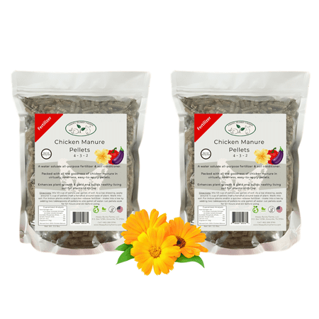 Chicken Manure Pellets, 4-2.5-2 NPK. Organic Plant Fertilizer and Soil Rebuilder. Two 3.5lb Bags