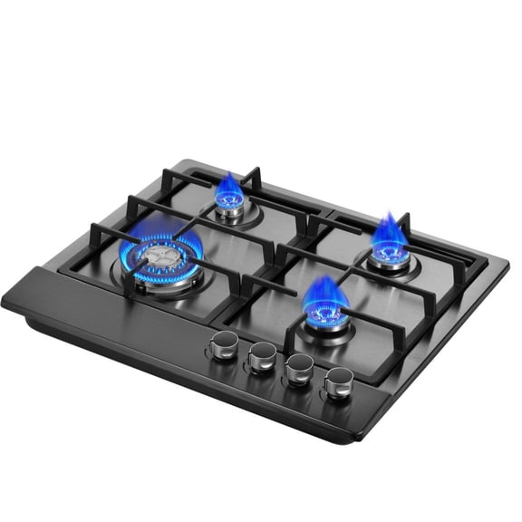 Gas Cooktop 4 Burner Propane Cooktop, 20 Inch LPG/NG Gas Stove Top, Built-in Tempered Glass Gas Cooktop for Apartment, Indoor, RV(No conversion accessories)
