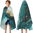 thumbnail image 3 of Teal Gold Marble Pattern Hooded Bath Towel，60"x35" for Ages 3 To 12 Kids, Quick Dry Lightweight Soft Microfiber Hood Beach Towel Cover Up for Kids, 3 of 7