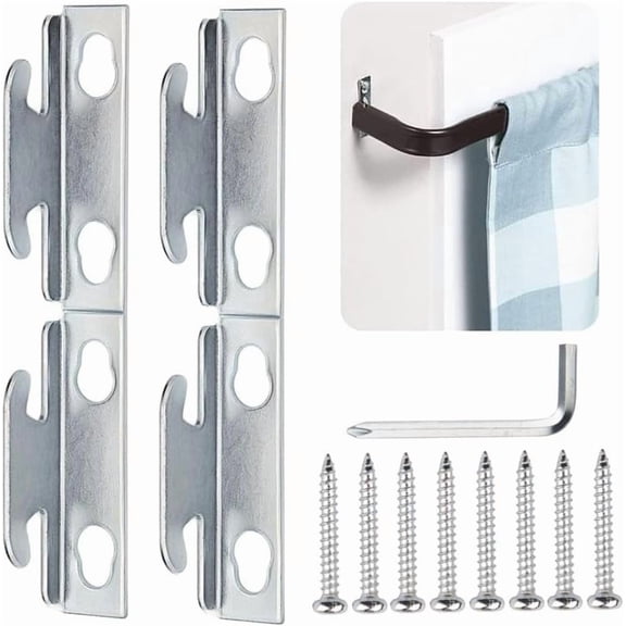 4 Pcs Curtain Rod Brackets Silver Curtains Rod Holders with 8 Screws No Drill Curtain Rod Brackets Hangers for Window Wall Iron Curtains Rod Hooks