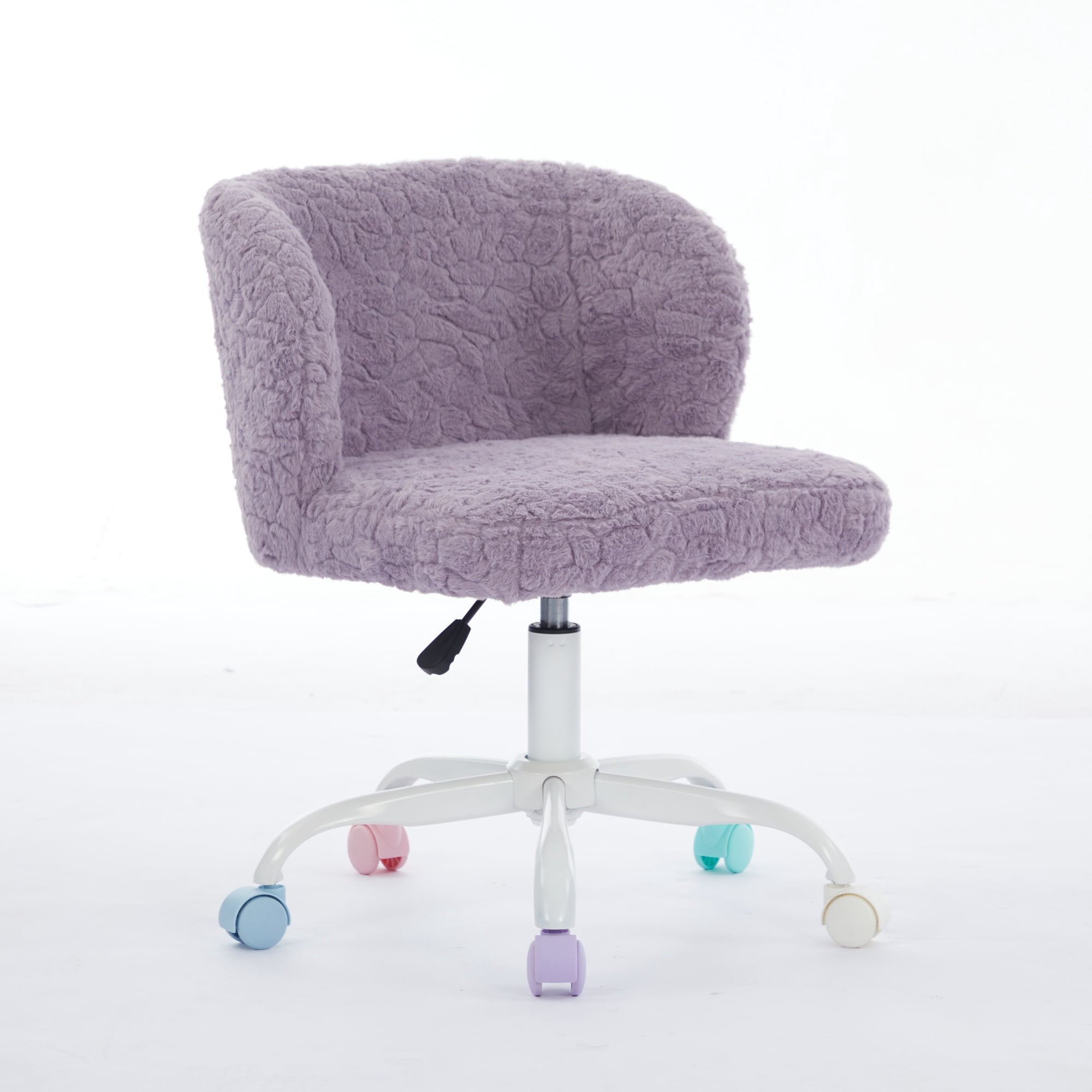 Furniture Office Chair, Artificial Rabbit Hair Home Chair with Metal Base, Adjustable Desk Chair Swivel Office Chair, Vanity Chair (Violet)