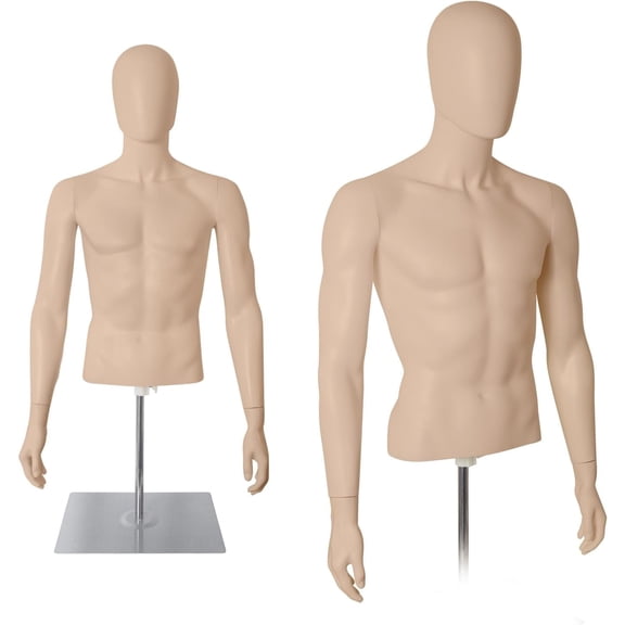 FreeLung Male Half Body Mannequin Torso with Stand, Adjustable Height 32" - 48", Complexion