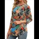 thumbnail image 3 of Blusas de Mujer con Mangas 3/4, Cuello Redondo, Túnicas Casuales, Camisas Plisadas Básicas, Corte Holgado, 2025 Colorido XL, 3 of 5