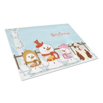 Merry Christmas Carolers English Bulldog Brindle White Glass Cutting Board Large