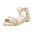 thumbnail image 4 of Rokment Womens Linen Wedge Sandals Bohemian Beach Summer Breathable Straw Espadrilles Platform Dressy Shoes for Ladies Vacation Yellow Size 9, 4 of 5
