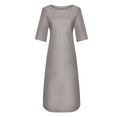 thumbnail image 2 of RYKJLWY Summer Dresses Fashion Women Solid Color Cotton And Linen Long Sleeve O-Neck Fold Casual Dress Womens Summer Dresses Dresses for Women 2024 Casual Spring Dresses for Women 2024 (Gray,XXXXL), 2 of 9