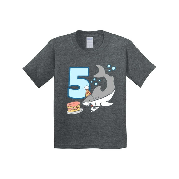 Inktastic 5th Birthday Shark with Cake Youth T-Shirt