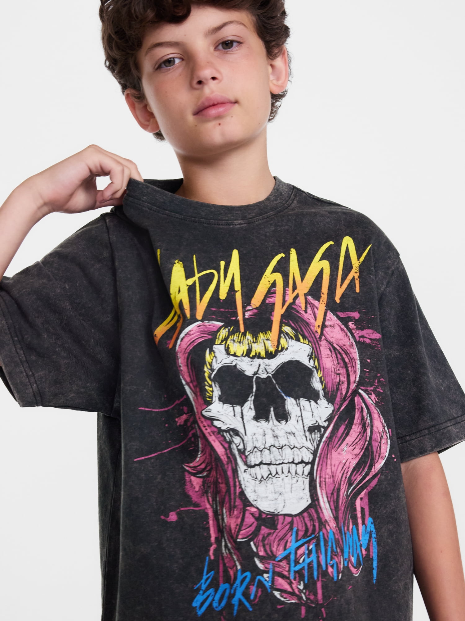 Weekend Academy Boys Lady Gaga Garment Washed Graphic Tee with Short Sleeves, Sizes 4-18